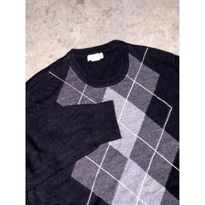 Dockers Sweater Mens XL Black Acrylic Argyle Knit Diamond Crew Neck Warmwear